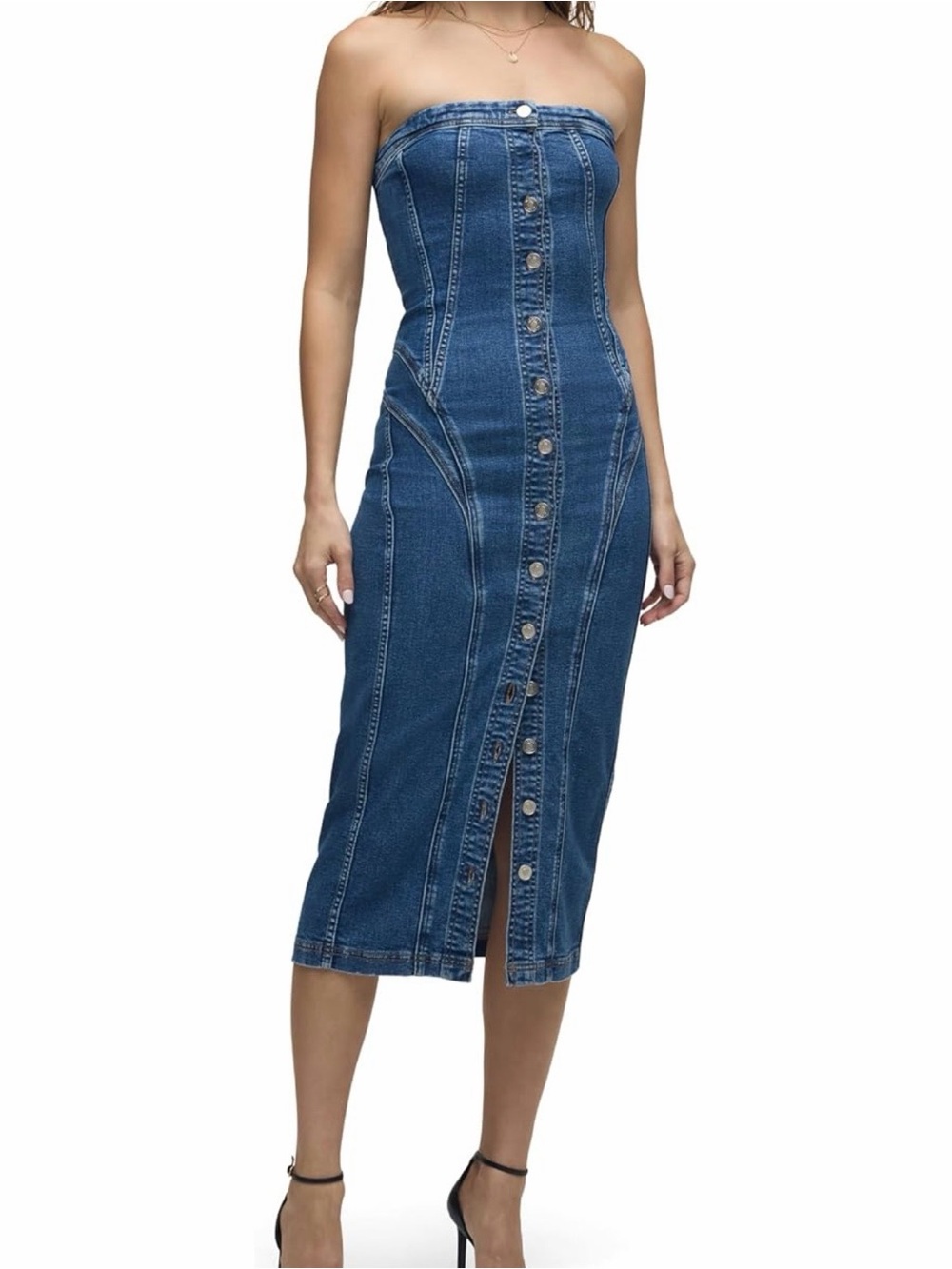 Hudson Strapless Seamed Denim Midi Dress Cupcake Wash XS NWT